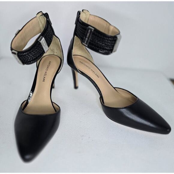ANTONIO MELANI STRAPPY HEELS "CRIMSON" ANKLE STRAP 9.5 M BLACK - Picture 1 of 10